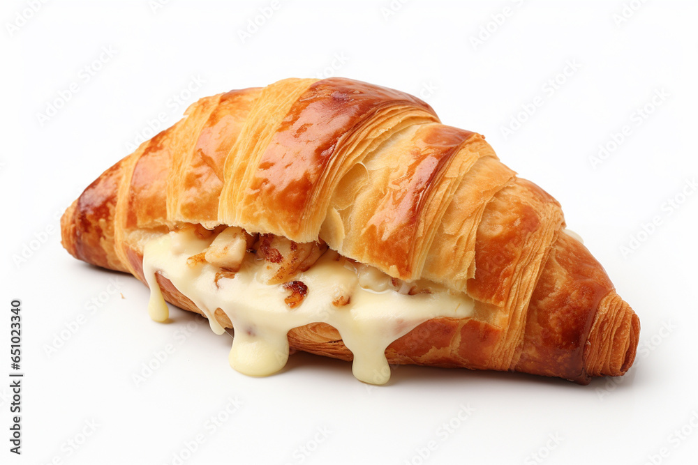 Croissant With Chicken And Brie On A White Background