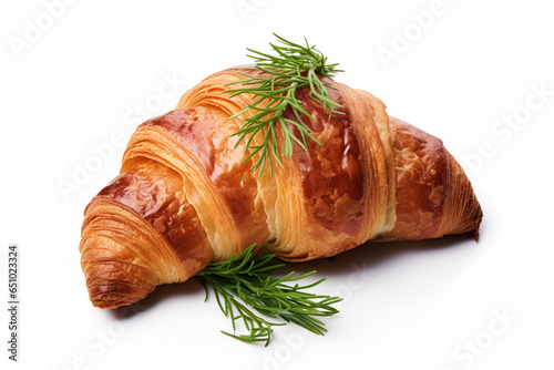 Croissant With Bacon And Herbs On A White Background