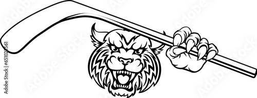 Canvas Print A wildcat ice hockey player animal sports mascot holding a hockey stick