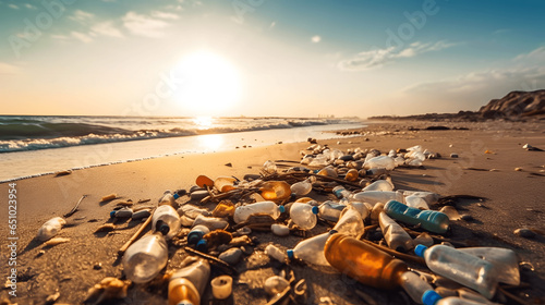 Trash on the Beach at Sunset