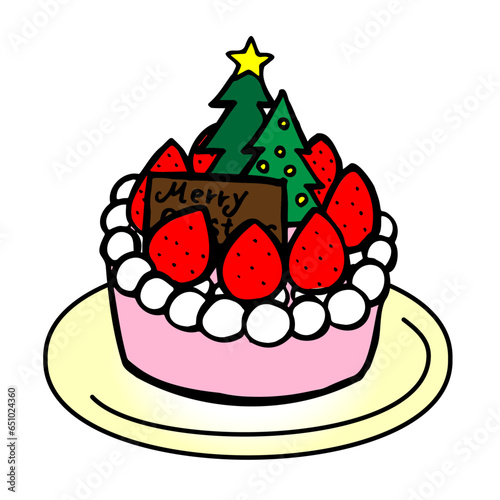 hand drawn illustration of a Christmas cake with plenty of strawberries