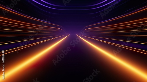 Abstract background with Horizontal golden neon & Blue lines background. photo