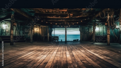 Pirate Ship Deck Empty Background for Theater Stage Scene 