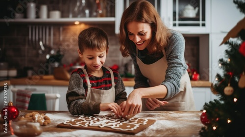 Mom and Kid preparing Cookies Generative Ai