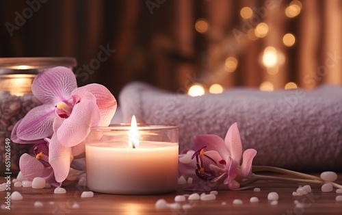 relax spa background in soft lighting Candles  orchids   petal  aromatherapy  soft candle light  cozy meditation