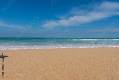 Close up sand ,Nature view of beautiful tropical beach and sea in sunny day. Beach sea space aera