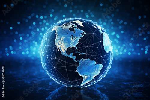 Futuristic Blockchain Technology With World Globe And Polygon Network