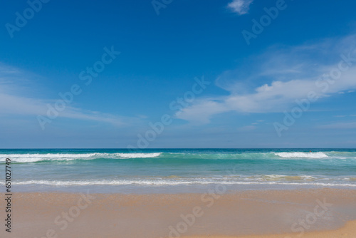 Nature view of beautiful tropical beach and sea in sunny day. Beach sea space aera.
