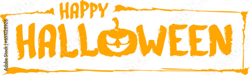 Happy Halloween text banner design template with scary halloween pumpkin isolated on white background. Halloween party lettering logo, label, sticker, poster and banner design