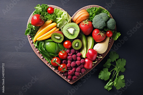 Heartshaped Plate With Fruits And Vegetables