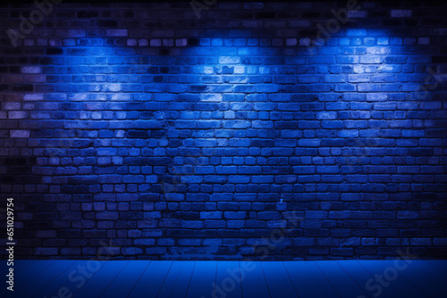 Hyper Blue Neon Brick Wall