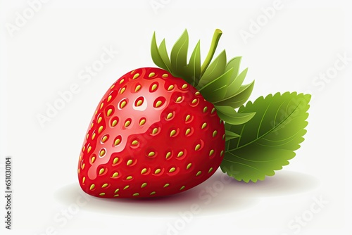 strawberry juicy splashed green leaves  isolated white background Generated with AI
