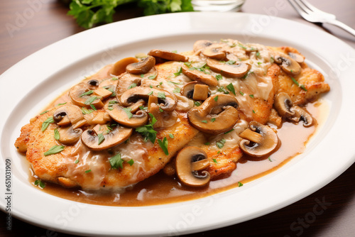 Scaloppine Alla Marsala On White Plate photo