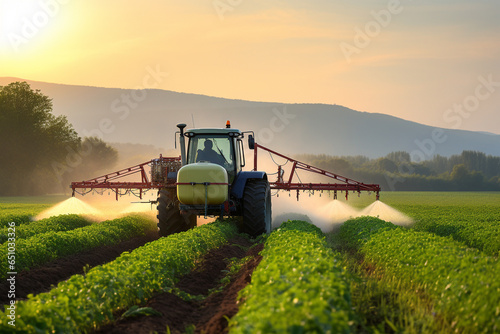 Tractor Spraying Pesticides In Field