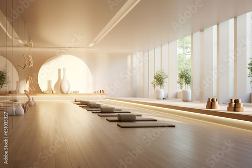 Yoga Studio With Clean And Serene Ambiance Minimalist Interior Design photo