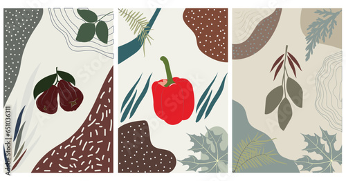Wallart background fruit set with leaves nature