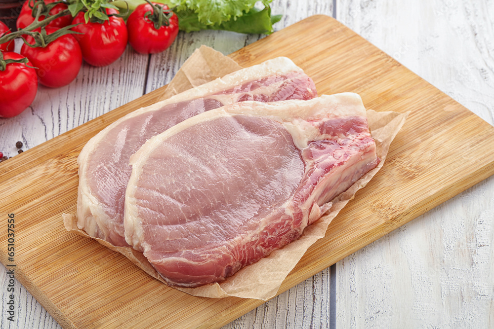 Raw pork t-bone steak for grill