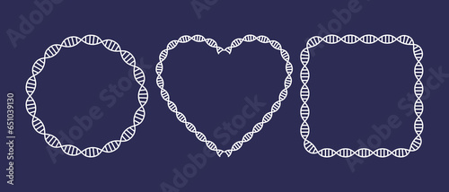 Hand-drawn frames adorned with ropes and hearts, forming DNA-themed frames in vector illustrations against a dark background.