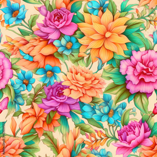 Colorful floral pattern bright pastel color insanely detail AI Generated