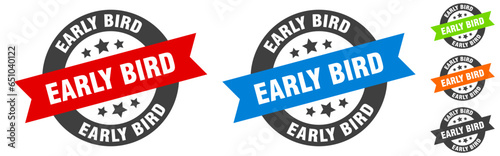 early bird stamp. early bird round ribbon sticker. tag