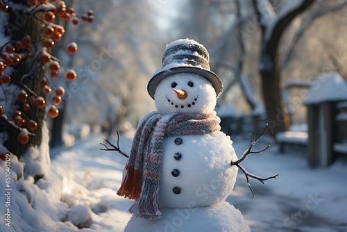 snowman, adorned festive scarf, snowy winter wonderland.Generated with AI © Chanwit