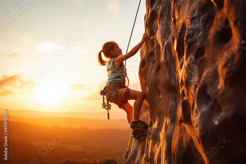Child on a rock climbing wall