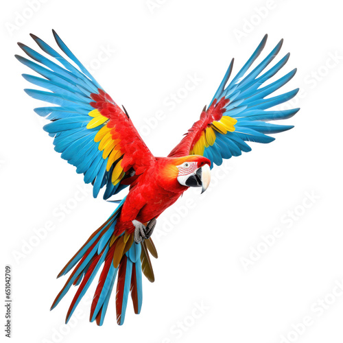 Macaw parrot flying isolated on white background © Luckyphotos