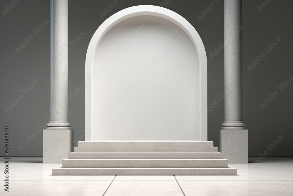 Display Mockup Podium of A white marble arch with a stone arch in the center Display Mockup Podium of A white marble arch with a stone arch in the center