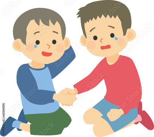 仲直りをする男の子たちのイラスト