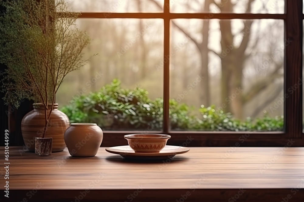 Wood table with empty copy space for product display