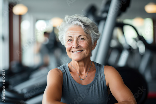 Portrait of happy senior woman in gym