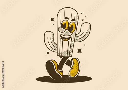 Mascot character illustration of walking cactus