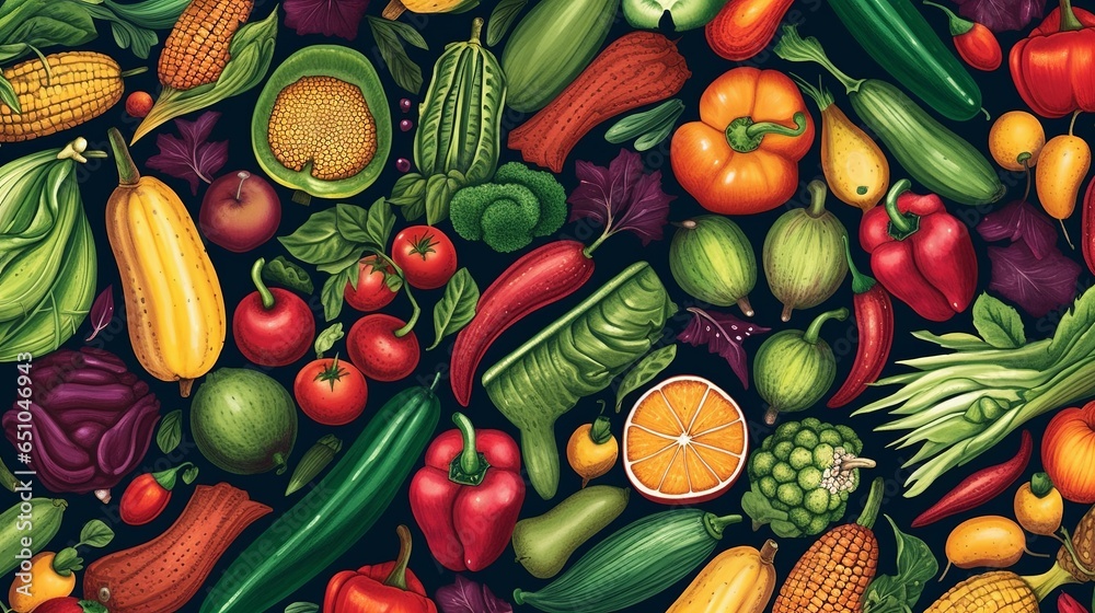 Top view of Food background with of fresh organic vegetables, World vegan day, Generative ai