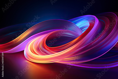 Glowing lines of moving colorful lights over black abstract background