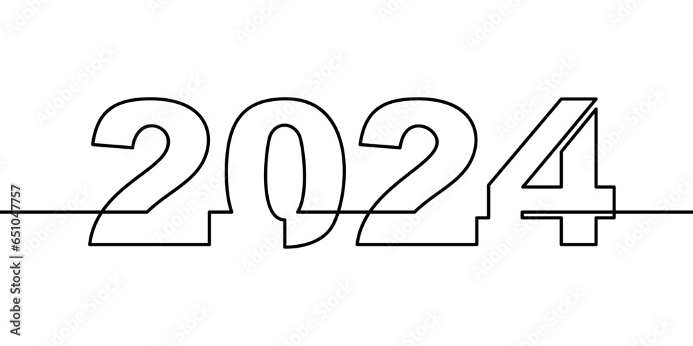 2024 year number continuous line art drawing simple single line 2024 ...