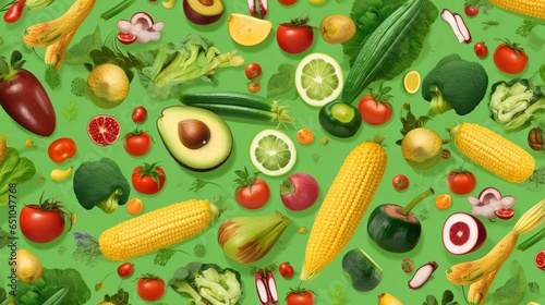 Top view of Food background with of fresh organic vegetables, World vegan day, Generative ai © Deep Ai Generation