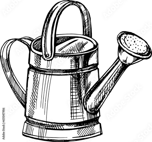 hand-drawn sketch of watering can. Vector illustration. Doodle gardening element. Ecology. .