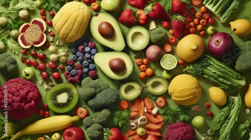 Top view of Food background with of fresh organic vegetables  World vegan day  Generative ai
