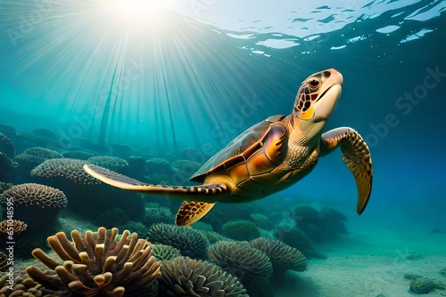 turtle swimming in water © Mr. PNG