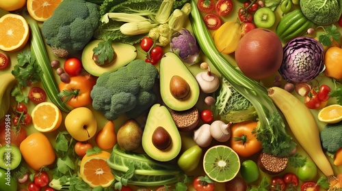 Top view of Food background with of fresh organic vegetables  World vegan day  Generative ai