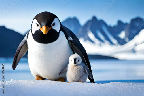 penguins in the snow field