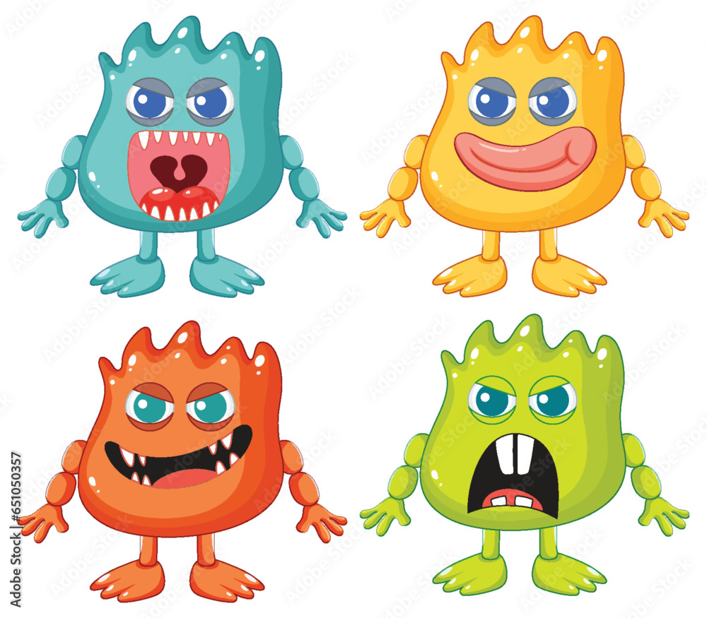 Colorful Set of Cute Alien Monster Cartoon Characters