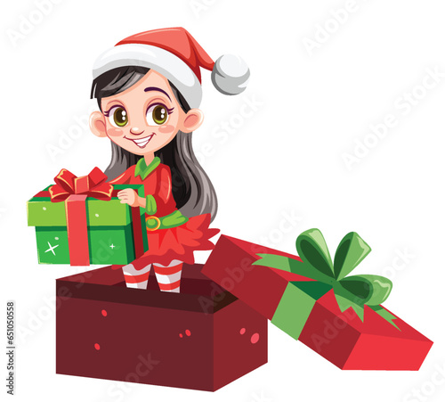 Female Elf Holding Gift in Gift Box