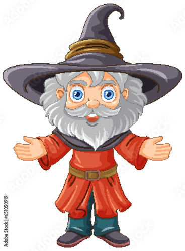 Old wizard wearing a hat with a long beard