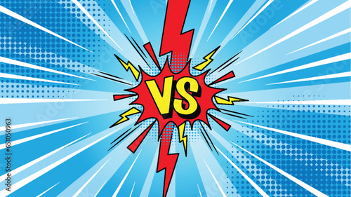 Blue Retro Comic Versus VS Background with Lightning Symbol