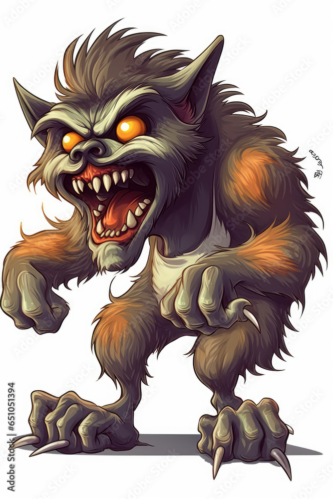 Cartoon of a werewolf, for the Halloween party. Generative AI. Cartoon of a werewolf, for the Halloween party. Generative AI.