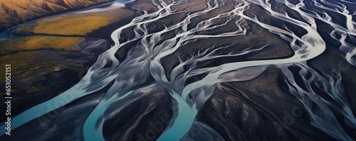Leinwand Poster Iceland river above from drone. Iceland landscape. Generative ai