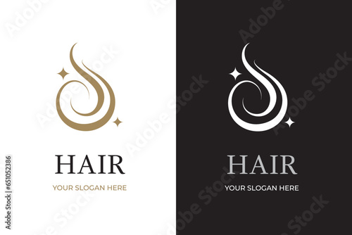 Abstract gold and white Hair Logo Letter S isolated on White and black Background. Flat Vector Logo Design Template Element