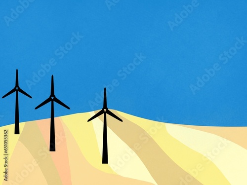 Illustration with renewable energy windmills for energy efficiency. power and eco