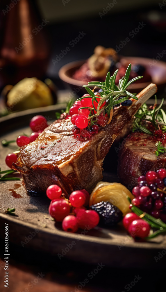 A close up of Lamb meat on a chopping board, ready to eat